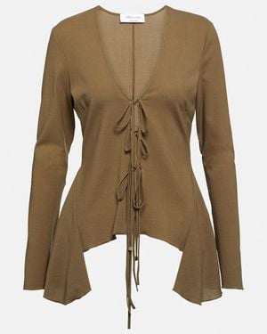 Blumarine Ruffled Tie-Front Wool-Blend Blouse - Green