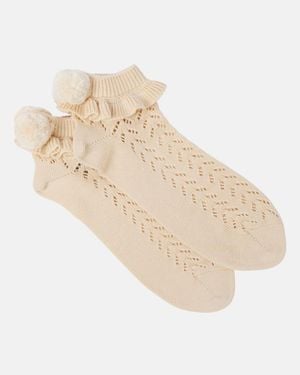 Valentino Pompom Cotton Socks - Natural