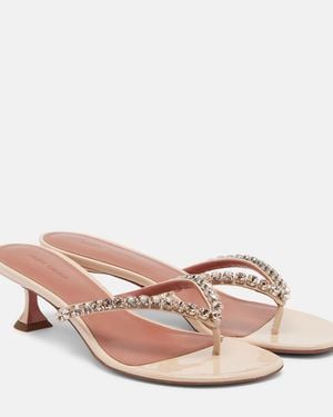 AMINA MUADDI Gigi Embellished Leather Thong Sandals - Pink