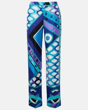 PUCCI Vivara Silk Wide-Leg Pants - Blue