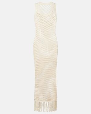 SIR. Ilaria Fringed Open-Knit Cotton Maxi Dress - White