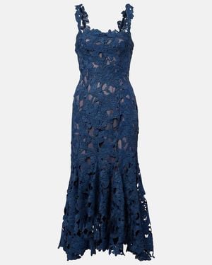 Oscar de la Renta Guipure Lace Midi Dress - Blue