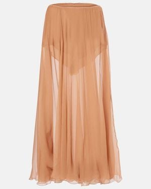 Chloé Silk Muslin Midi Skirt - Brown