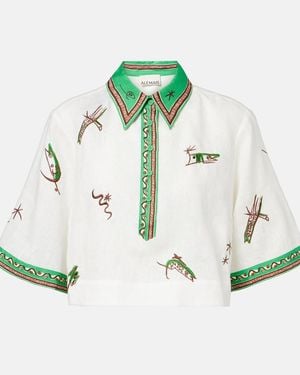 ALÉMAIS Camisa Wanda De Lino Bordada - Verde
