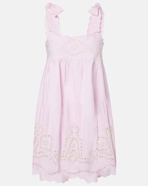 Juliet Dunn Vestido Corto De Algodon Con Bordado Ingles - Rosa