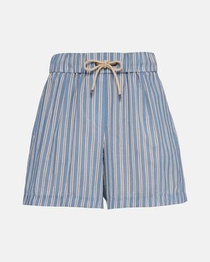 Brunello Cucinelli Striped Cotton And Silk Shorts - Blue