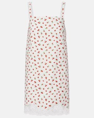Posse Delia Lace-Trimmed Printed Cotton Minidress - White