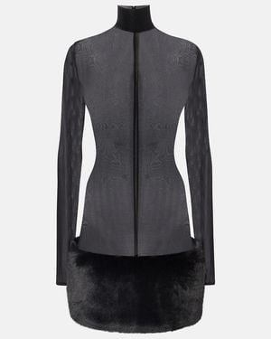 Magda Butrym Sheer Faux Fur-Trimmed Minidress - Black