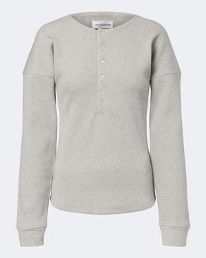 Victoria Beckham Hazel Ribbed-Knit Cotton Top - Gray