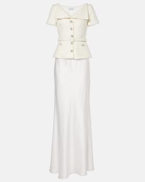 Self-Portrait Bridal Peplum Satin And Boucle Maxi Dress - White