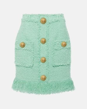 Balmain Fringed Tweed Miniskirt - Green