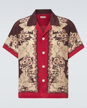 Bode Printed Silk Bowling Shirt - Red