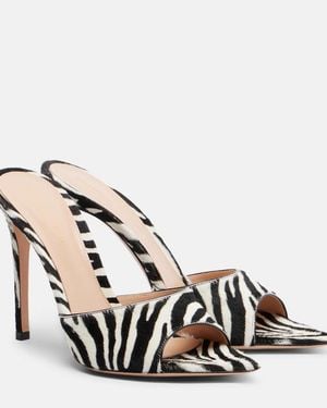 Gianvito Rossi Elle Zebra-Print Calf Hair Mules - Metallic