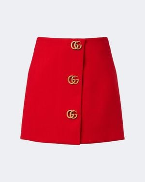 Gucci Double G Wool Crepe Miniskirt - Red