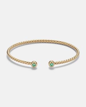 David Yurman Cablespira Flex Micro 18Kt Cuff Bracelet With Emeralds - Metallic