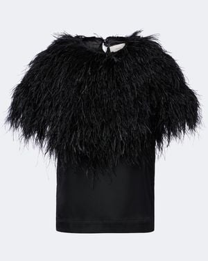 Loulou de Saison Iona Feather-Trimmed Top - Black