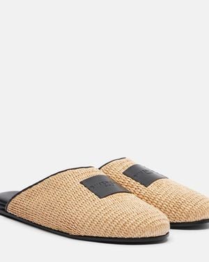 Givenchy Label Leather-Trimmed Woven Mules - Natural