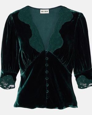 RIXO London Amanda Lace-Trimmed Velvet Top - Green
