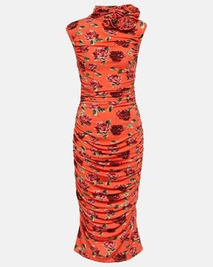 Magda Butrym Floral-Applique Printed Midi Dress - Red
