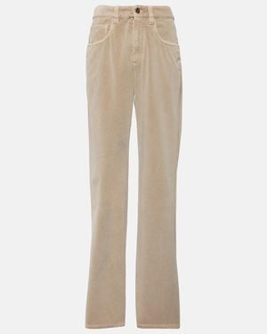 Brunello Cucinelli Mid-Rise Cotton Velvet Straight Trousers - Natural