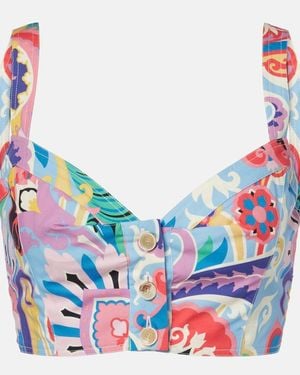 Etro Printed Cotton Crop Top - Blue