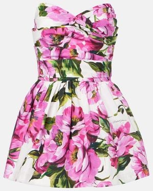 Dolce & Gabbana Floral Pleated Cotton Minidress - Pink