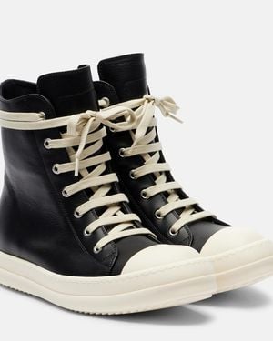 Rick Owens Leather High-Top Sneakers - Black