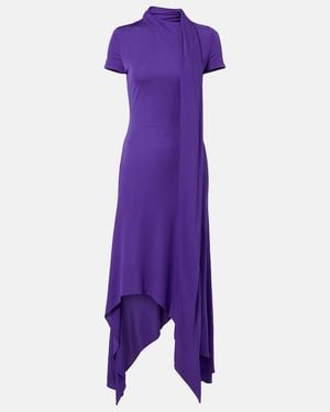 Acne Studios Asymmetric Scarf-Detail Jersey Midi Dress - Purple