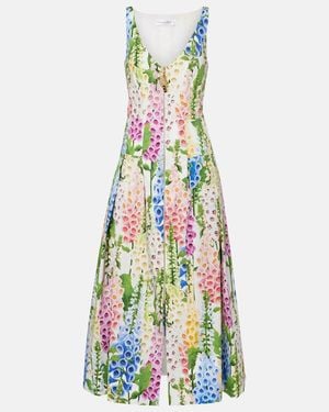 Oscar de la Renta Floral Poplin Cocktail Dress - White