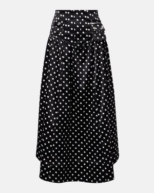 Ganni Polka-Dot Satin Maxi Skirt - Black