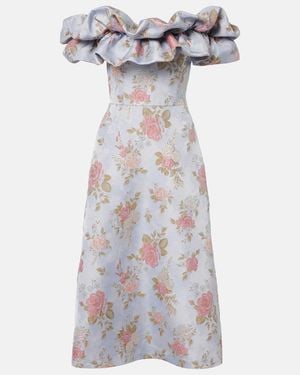 Markarian Floral Lame Brocade Midi Dress - White