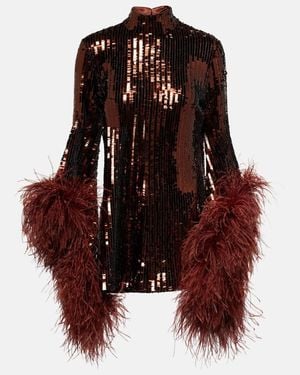 Taller Marmo Del Rio Feather-Trimmed Sequined Minidress - Red