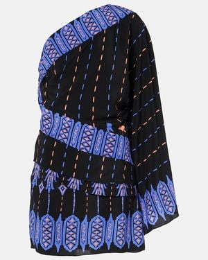 Johanna Ortiz Printed One-Shoulder Silk Minidress - Blue