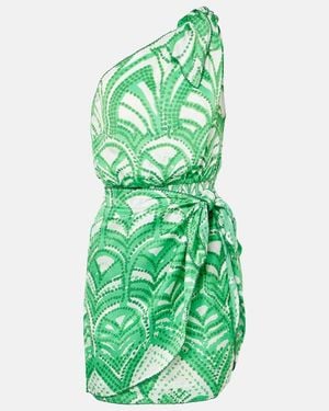 Poupette Celie Printed One-Shoulder Minidress - Green