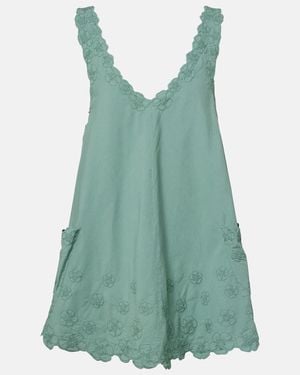 Juliet Dunn Embroidered Cotton Poplin Minidress - Green
