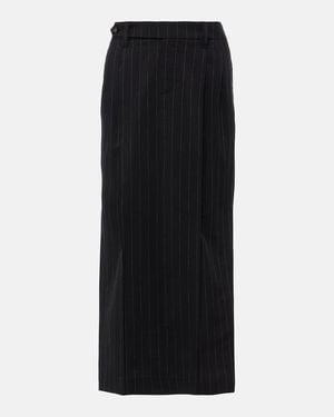 Brunello Cucinelli Pinstripe Wool And Cotton Midi Skirt - Black