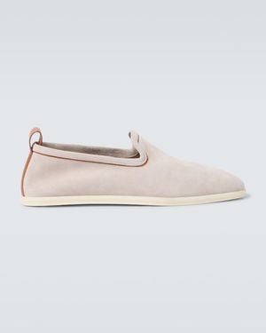 Loro Piana Venice Walk Suede Loafers - Natural