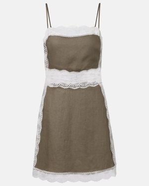 STAUD Amalina Lace-Trimmed Linen Minidress - Green