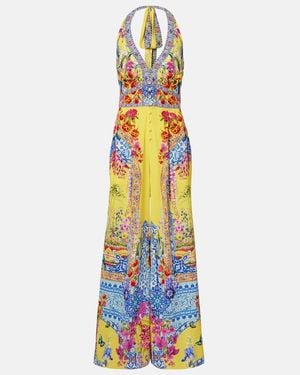 CAMILLA Embellished Halterneck Silk Crepe Jumpsuit - White