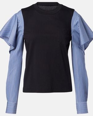 Sacai Striped Cotton Jersey And Poplin Shirt - Blue