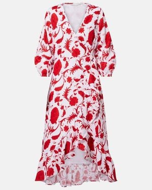 Heidi Klein Evia Floral Ruffled Linen Wrap Dress - Red