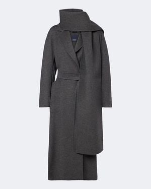 Max Mara Scarf-Detail Virgin Wool Wrap Coat - Black