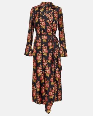 Etro Floral Silk Twill Midi Wrap Dress - Brown