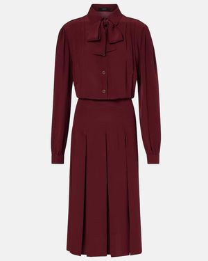 Gucci Pleated Silk Crepe De Chine Midi Dress - Red