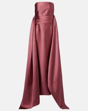 Solace London Draped Strapless Satin Gown - Red