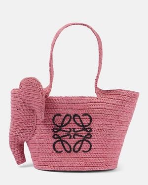 Loewe Elephant Small Raffia Basket Bag - Pink