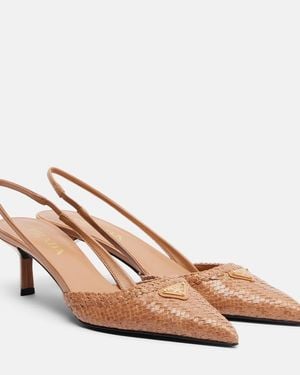 Prada Woven Leather Slingback Pumps - Natural