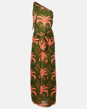 Johanna Ortiz Asymmetric Printed Linen Maxi Dress - Green