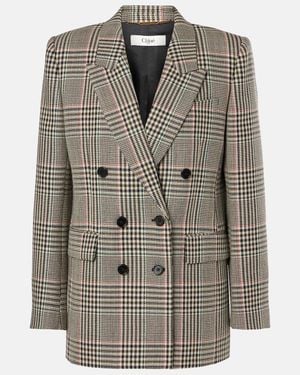 Chloé Double-Breasted Checked Wool Blazer - Grey