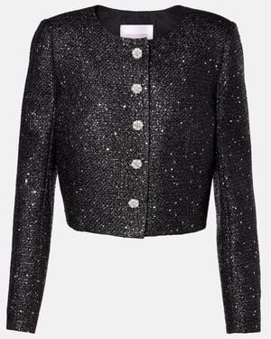 Carolina Herrera Sequined Cropped Lame Tweed Jacket - Black